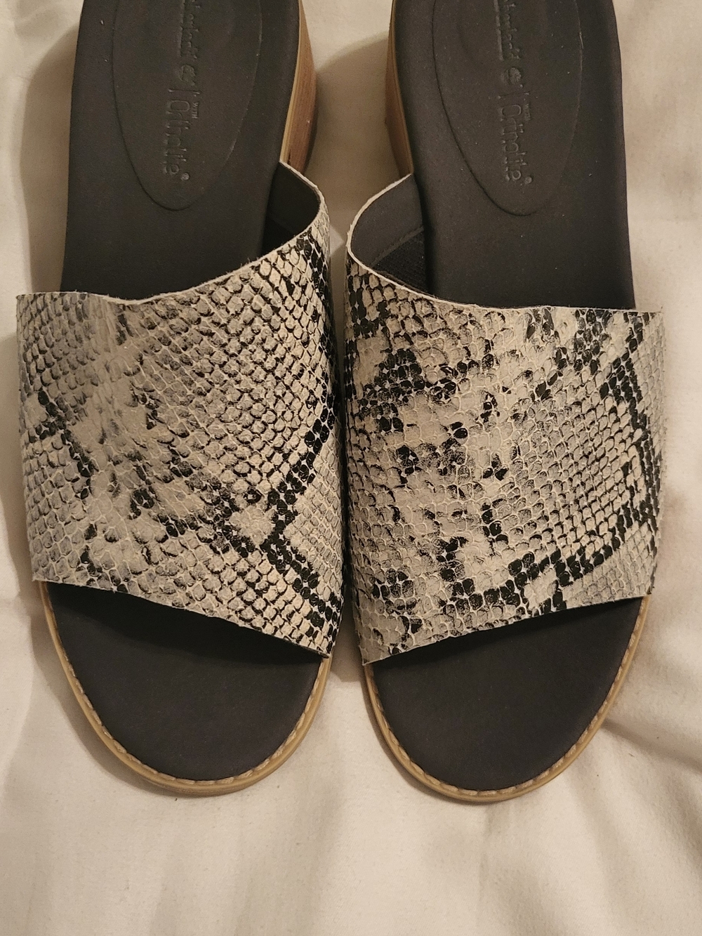Timberland Women's Black & Cream Snakeskin Slide Mules